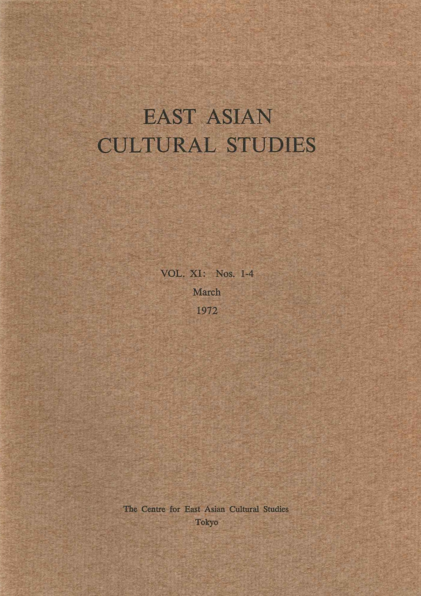 East Asian cultural studies VOL.Ⅺ: Nos.1-4