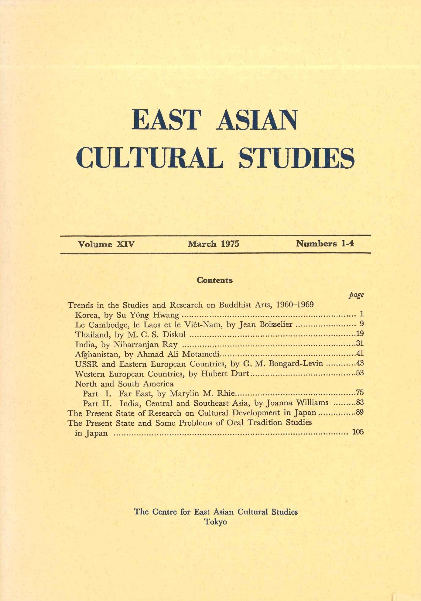 East Asian cultural studies Volume XIV Numbers1-4